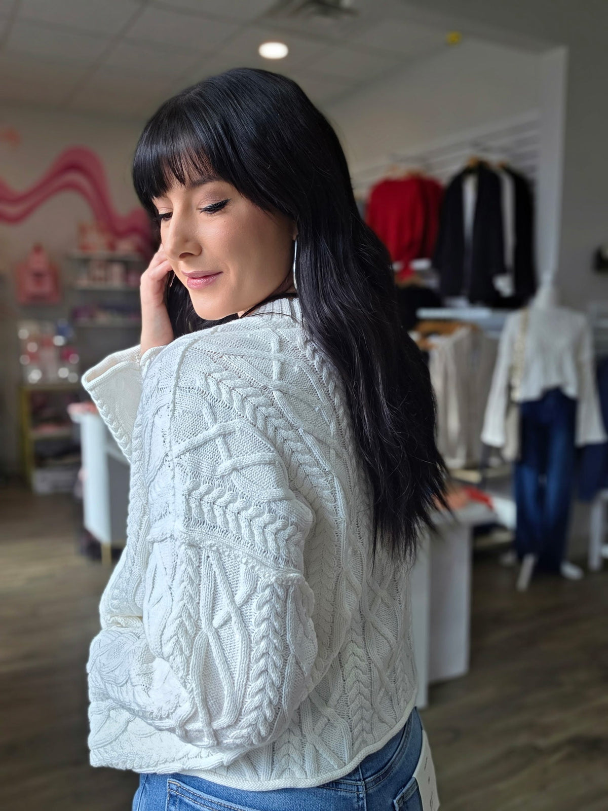 Cropped Cable Knit Pullover