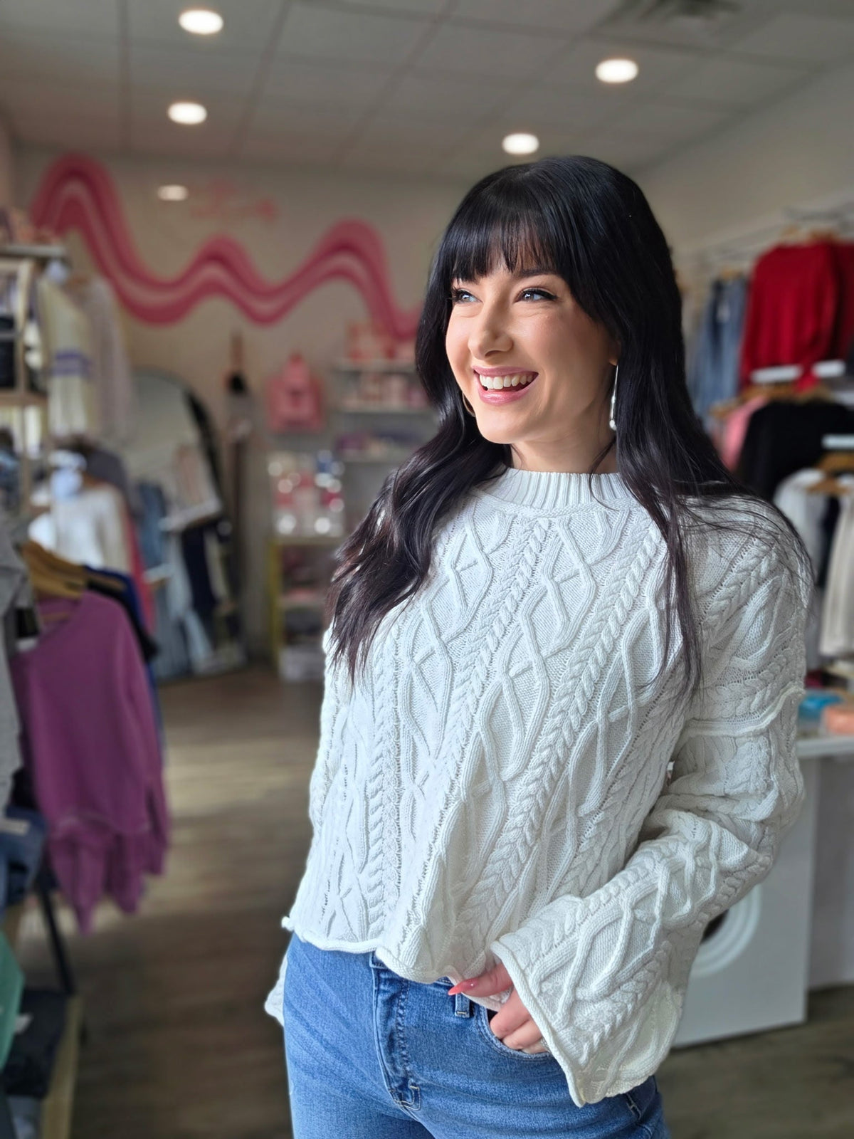 Cropped Cable Knit Pullover