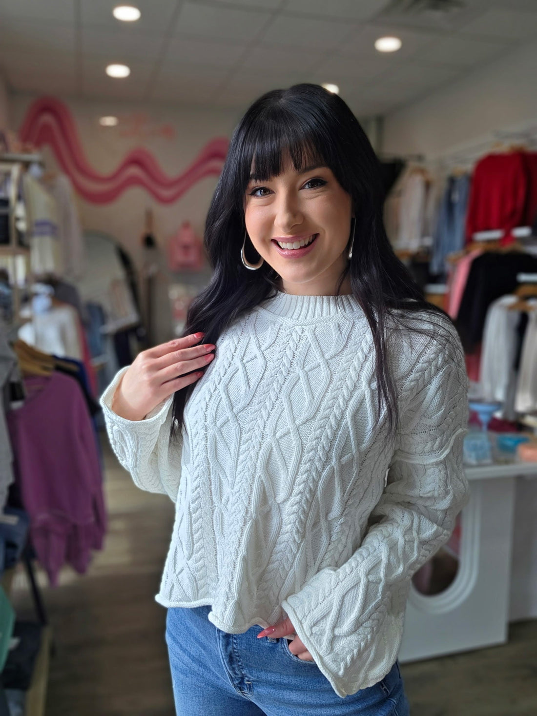 Cropped Cable Knit Pullover