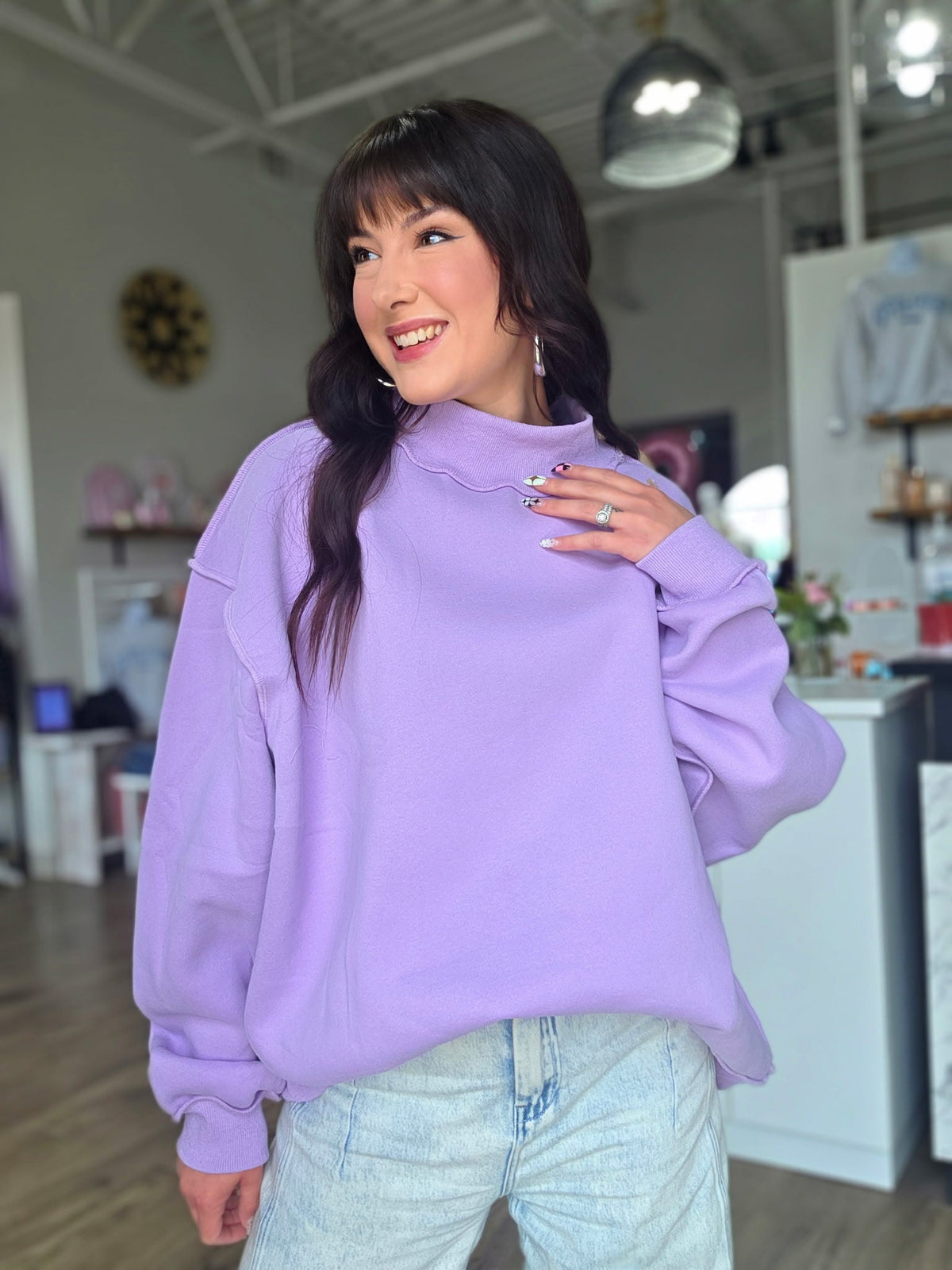 Lavender Reversible Mock Neck Sweatshirt