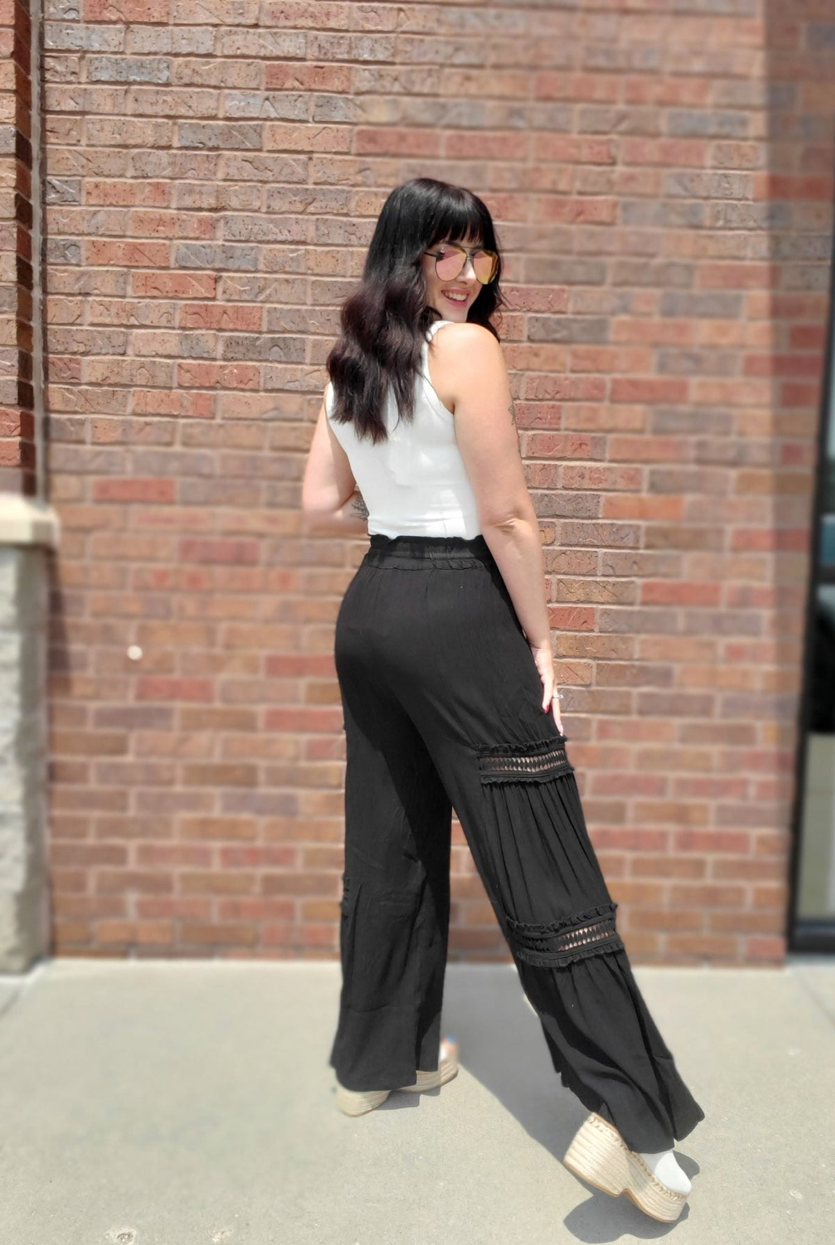 Wide Leg Lace Inset Bottoms