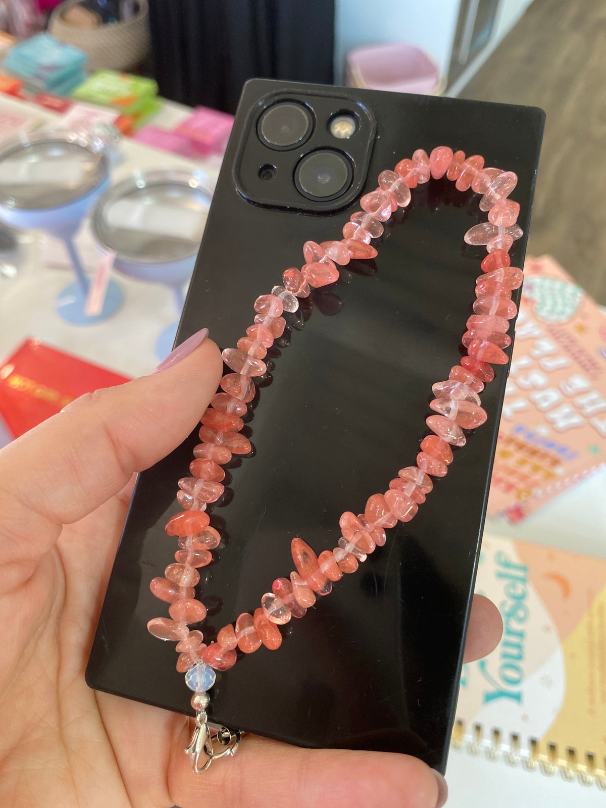 Coral Crystal Phone Strap
