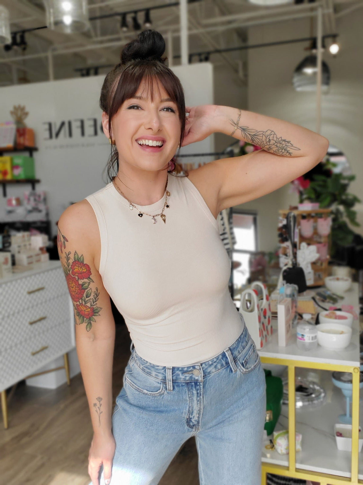Cream Sleeveless Bodysuit