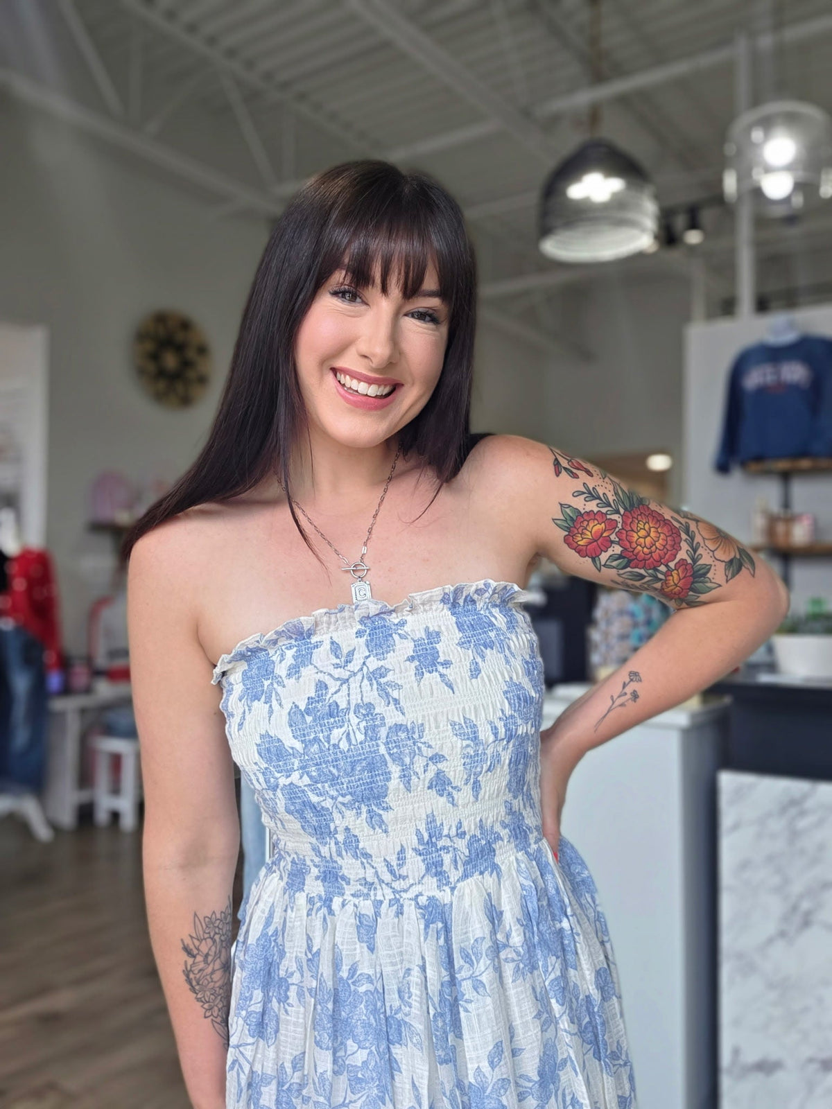 Woven Floral Strapless Dress