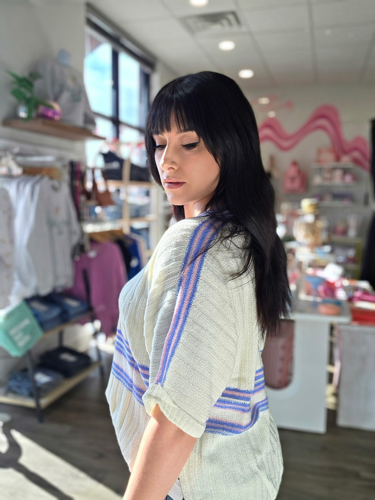 Striped Ribbed V-Neck Sweater