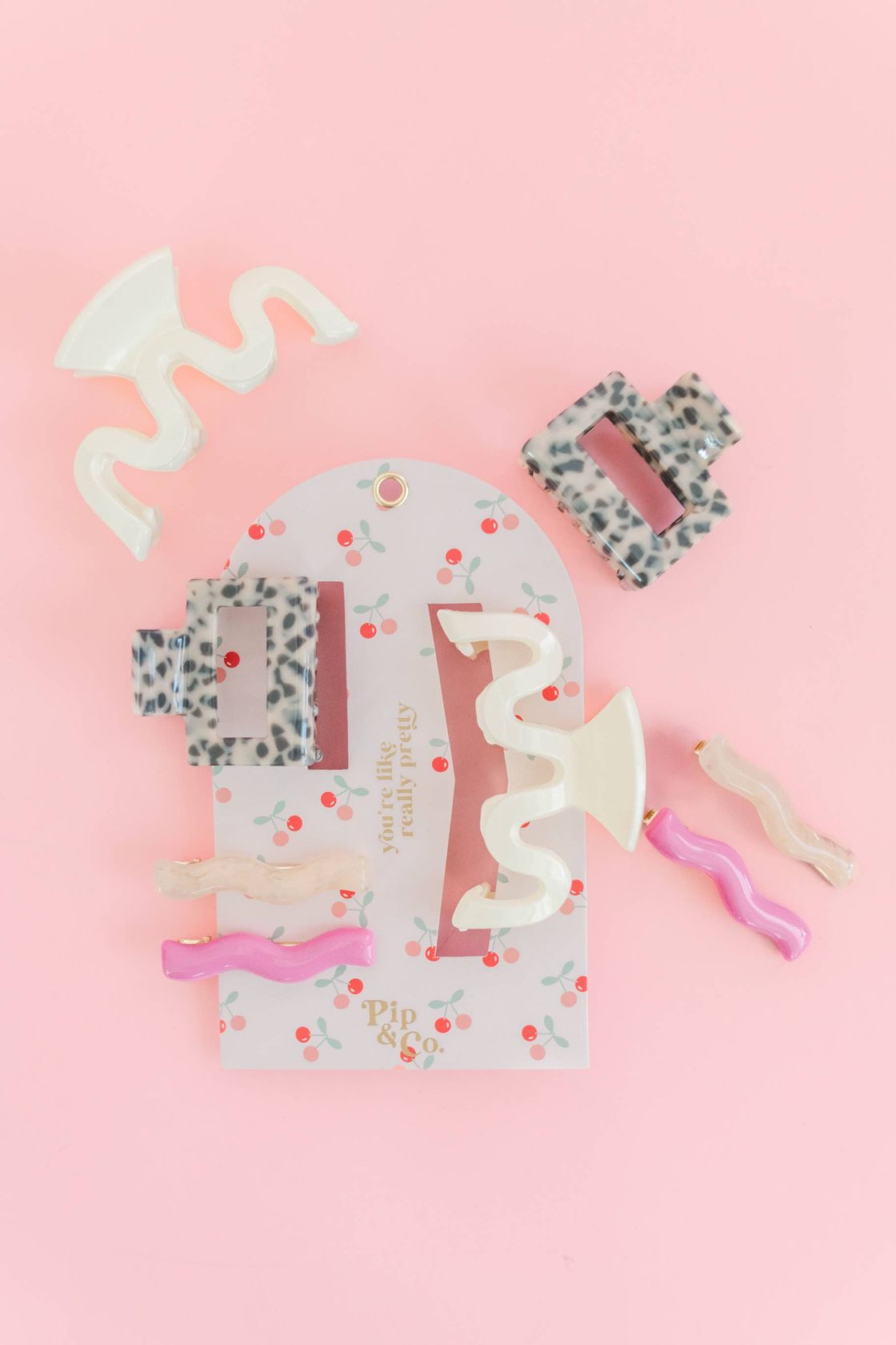 Pink and Leopard Wavy Hair Clip and Barrette Set