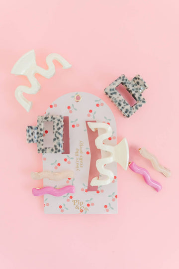 Pink and Leopard Wavy Hair Clip and Barrette Set